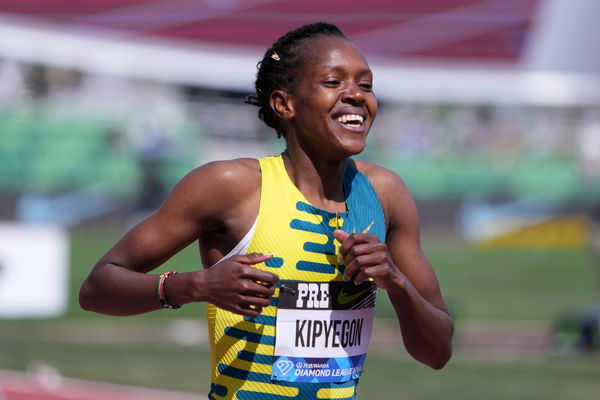 Track &amp; Field: Prefontaine Classic Sep 16, 2023; Eugene, OR, USA; Faith Kipyegon (KEN) celebrates after winning the wome