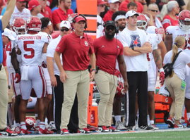 September 16, 2023:.Oklahoma Sooners head coach Brent Venables watches first quarter action during the NCAA, College Lea