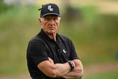 Golf: LIV Golf Chicago &#8211; Final Round Sep 24, 2023; Sugar Grove, Illinois, USA; Greg Norman watches the action on the 11t