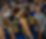 Klay Thompson and Draymond Green (R) of Golden State Warriors