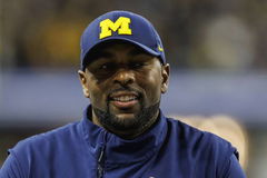 December 02, 2023: Michigan offensive coordinator Sherrone Moore during pregame of NCAA, College League, USA football ga