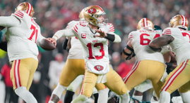 PHILADELPHIA, PA – DECEMBER 03: San Francisco 49ers quarterback Brock Purdy (13) drops back to pass during the game betw