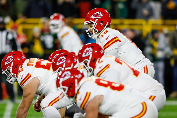 December 3, 2023: Kansas City Chiefs quarterback Patrick Mahomes (15) and the offense during warmups of the NFL, America