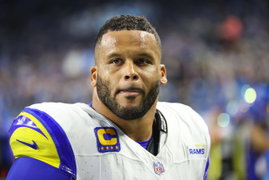 DETROIT, MI – JANUARY 14: Los Angeles Rams defensive tackle Aaron Donald (99) walks off of the field at the conclusion o