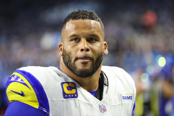 DETROIT, MI – JANUARY 14: Los Angeles Rams defensive tackle Aaron Donald (99) walks off of the field at the conclusion o