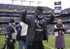 January 28, 2024: Baltimore Ravens legend Ed Reed pictured prior to the AFC Championship game against the Kansas City Ch