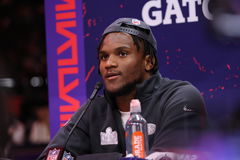LAS VEGAS, NV &#8211; FEBRUARY 05: San Francisco 49ers cornerback Charvarius Ward (7) talks to the media during the Super Bowl