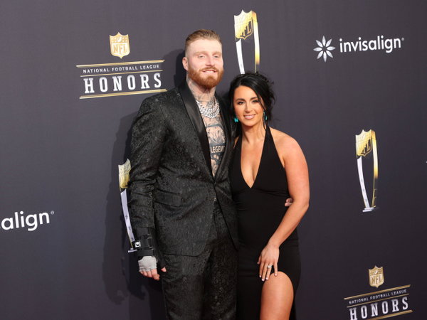 Maxx Crosby and Rachel Crosby arrive on the red carpet at the NFL, American Football Herren, USA Honors event leading up