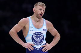 Wrestling: U.S. Olympic Team Trials &#8211; Wrestling Apr 20, 2024; State College, Pennsylvania, USA; Kyle Dake looks on in th