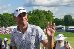 Syndication: The Courier-Journal Justin Thomas waves to fans as he finishes the day on the 18th hole -10 during the thir