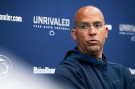 Syndication: Hanover Evening Sun Penn State head football coach James Franklin speaks to reporters during a press confer