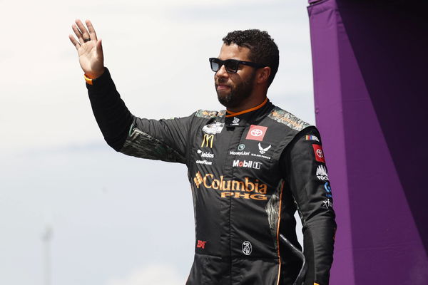 NASHVILLE, TN &#8211; JUNE 30: Bubba Wallace ( 23 23XI Racing Columbia Sportswear Company Toyota) waves to the fans prior to t