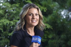 SILVIS, IL &#8211; JULY 06: CBS announcer Amanda Balionis interviews golfer Luke Clinton during the third round of the John De