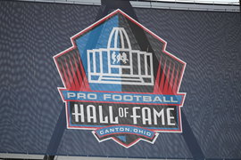CANTON, OH – AUGUST 01: Pro Football Hall of Fame signage during a National Football League preseason game between the C