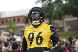 August 3, 2024, Latrobe, Pennsylvania, USA: Aug 3, 2024: Breiden Fehoko 96 during the Pittsburgh Steelers Training Camp