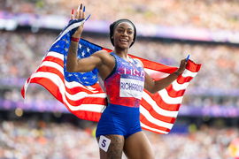 Olympische Spiele (Leichtathletik); Paris, 09.08.2024 Sha’carri RICHARDSON of the United States, Women s 4 x 100m Relay,
