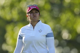 Golf: Solheim Cup-Europe at USA Sep 14, 2024; Gainesville, Virginia, USA; Lilia Vu of Team USA walks off the fifth tee d