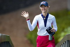 Golf: Solheim Cup-Europe at USA Sep 15, 2024; Gainesville, Virginia, USA; Nelly Korda of Team USA waves as she walks the