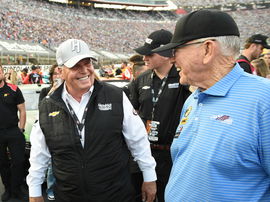 BRISTOL, TN – SEPTEMBER 21: Rick Hendrick and Joe Gibbs talk prior to the running of the NASCAR, Motorsport, USA Cup Ser