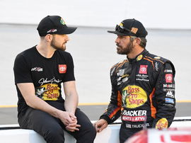 BRISTOL, TN &#8211; SEPTEMBER 21: James Small, crew chief for Martin Truex Jr ( 19 Joe Gibbs Racing Bass Pro Shops Toyota) tal