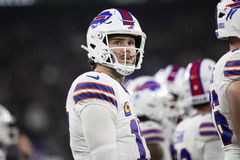 BALTIMORE, MD &#8211; SEPTEMBER 29: Buffalo Bills quarterback Josh Allen (17) looks up at the scoreboard during an NFL, Americ