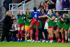 Soccer: United States Women 3:0 Argentina : Friendly United States defender Naomi Girma (4) celebrates with her teammate