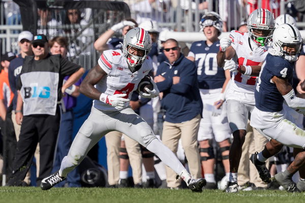 November 2, 2024, University Park, Pennsylvania, U.S: Ohio State Buckeyes wide receiver Jeremiah Smith (4) cuts back on