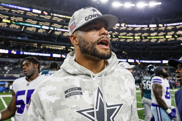 ARLINGTON, TX &#8211; NOVEMBER 10: Dallas Cowboys quarterback Dak Prescott (4) looks for other players after the game between