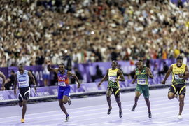 Olympics 2024 Paris Track &amp; Field PM 08-04 Noah Lyles (USA), wins the gold medal in the Men s 100 finals at the 2024 Oly