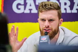 February 3, 2025, New Orleans, La, USA: February 3, 2025, New Orleans LA Kansas City Chiefs place kicker Harrison Butker 7 takes questions during the NFL, American Football Herren, USA s Super Bowl LIX opening night ceremonies at Caesars Superdome. New Orleans USA - ZUMAa14_ 20250203_zaf_a14_042 Copyright: xDanxAndersonx