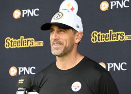 Aaron Rodgers Speaks to Reporters at Steelers Mini Camp in PIttsburgh