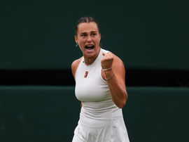 LONDON, ENGLAND &#8211; JULY 06: Aryna Sabalenka of Belarus celebrates during the Ladies Singles fourth round match on day sev