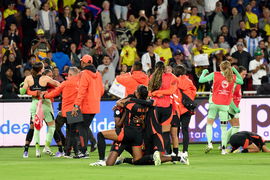 Colombia celebrates semifinals win over  Argentina of the Copa America Feminina