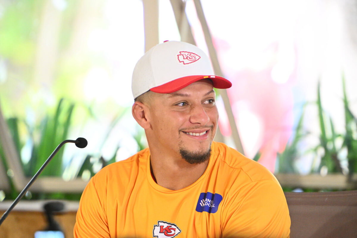 September 4, 2025, Sao Paulo, Sao Paulo, Brazil: Kansas City Chiefs quarterback Patrick Mahomes 15 speaks to the media during the training camp at SPAC on September 04, 2025, in Sao Paulo, Sao Paulo, Brazil. /PxImages Sao Paulo Brazil - ZUMAp175 20250904_zsa_p175_007 Copyright: xLeandroxBernardesx