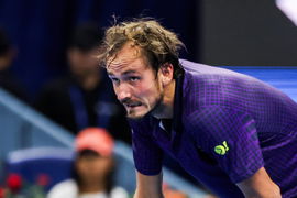 BEIJING, CHINA &#8211; SEPTEMBER 30: Daniil Medvedev reacts in the Men s Singles Semifinal match against Learner Tien of the U