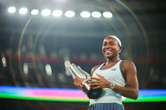 WUHAN, CHINA &#8211; OCTOBER 12: Champion Coco Gauff of the United States celebrates with the trophy at the award ceremony aft