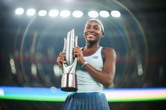 WUHAN, CHINA &#8211; OCTOBER 12: Champion Coco Gauff of the United States poses with the trophy at the award ceremony after wi