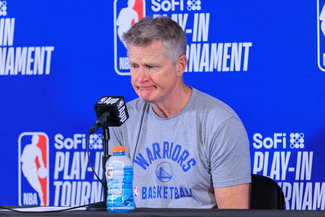 April 15, 2026, Inglewood, California, USA: Head coach, Steve Kerr of the Golden State Warriors attends a press conference, PK, Pressekonferenz after winning an NBA, Basketball Herren, USA Play-In Tournament game against the LA Clippers on Wednesday April 15, 2026 at Intuit Dome Arena in Inglewood, California. Clippers lose to Warriors, 126-121. JAVIER ROJAS/PI Inglewood USA - ZUMAp124 20260415_zaa_p124_068 Copyright: xJavierxRojasx