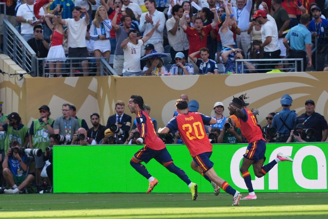 Ferran Torres of Spain celebrates their goal to make it 1-0 Spain v Argentina, 2026 FIFA World Cup