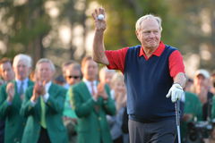 Jack Nicklaus tees off at hole 1 to start the 2015 Masters Tournament at Augusta National Golf Club