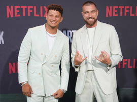 CA: Netflix s QUARTERBACK Los Angeles Premiere &#8211; Arrivals (L-R) Patrick Mahomes and Travis Kelce at the Netflix s QUARTE