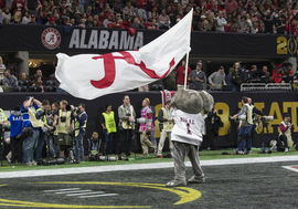 January 08, 2018: Alabama mascot waves the flag during College Football Playoff National Championshi