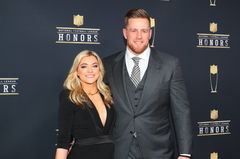 MINNEAPOLIS MN FEBRUARY 03 JJ Watt and girlfriend Kealia Ohai pose for Photographs on the Red Ca