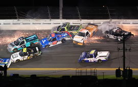 NASCAR: NextEra Energy 250, Feb 14, 2020; Daytona Beach, Florida, USA; NASCAR Truck Series driver Sheldon Creed (2) cras