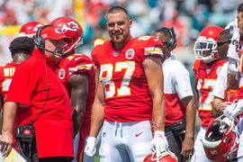 September 5, 2019, Jacksonville, Florida, USA: Kansas City Chiefs tight end TRAVIS KELCE (87) talks