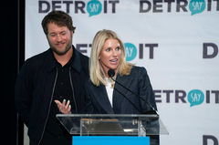 Syndication: Detroit Free Press Matthew and Kelly Stafford make remarks before the ribbon cutting for the Kelly and Matt