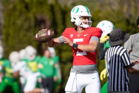 Dante Moore Inches Closer to Eternal Oregon Glory That Dillon Gabriel Narrowly Missed
