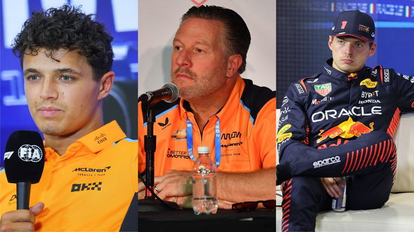 Lando Norris, Zak Brown, Max Verstappen