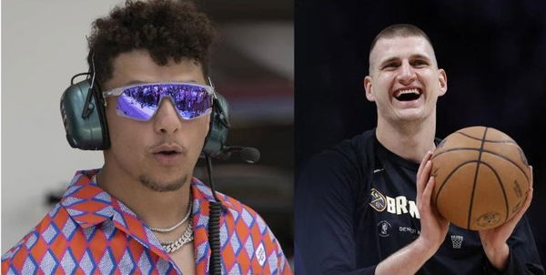 Patrick Mahomes (L) and Nikola Jokic (R) Collage