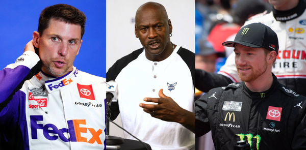 Denny Hamlin (L), Michael Jordan (M) &#038; Tyler Reddick (R)